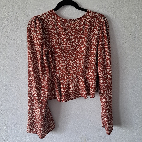 SHEIN Rust Floral Blouse with Tie Front - Picture 6 of 6